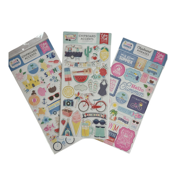 Echo Park Chipboard Summertime Accents & Phrases Ephemera Die Cuts 3 pks - Picture 2 of 9